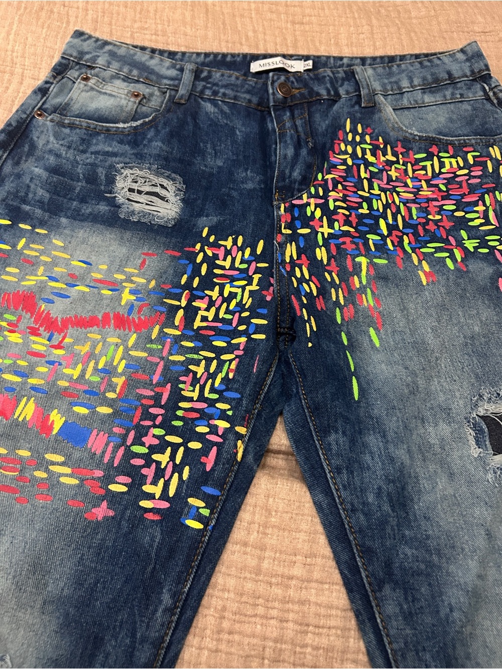 MISSLOOK Blue Denim Jeans with Copper Button